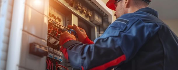 Favero Elettroimpianti - Elettricista a lavoro quadro elettrico